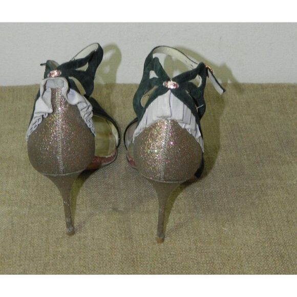 Sophia Webster‎ Black Suede  Gold Sparkle Evangeline Sandals Size 40.5 EU  10 US - Picture 6 of 12